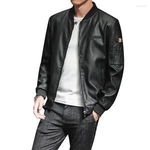 Pelliccia da uomo in pelle PU Moto Giacche da uomo Sport Uniforme da baseball Primavera Autunno Cappotto allentato Giacca con cerniera antivento Abbigliamento maschile Hip Hop