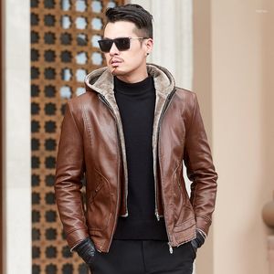Men's Fur Plus Size L-6XL Warm Winter Coat Leather Hooded Lining Jackets Outerwear Parka Fashion Removable Hat
