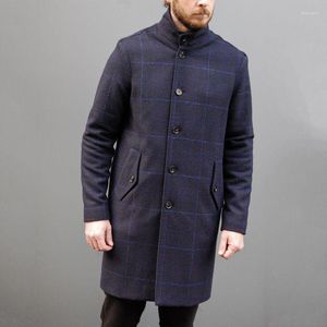 Men's Wool European And American Style Woolen Coat Lengthened Thick Jacket Business Casual Plaid