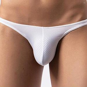 Underbyxor man sexiga trosor mjuka underkläder män låg-rise g-sträng thongs manliga andningsbara mesh hål trosor knickers bagageutrymme