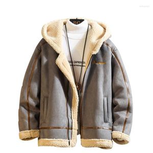 Men's Fur Winter Leather Jacket Coat Male Thicken Fleece Hooded Bomber Men