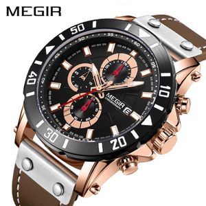 MEGIR Chronograph Sport Mens Watches Top Brand Luxury Leather Quartz Watch Men Clock Wristwatches Relogio Masculino Reloj Hombre318k