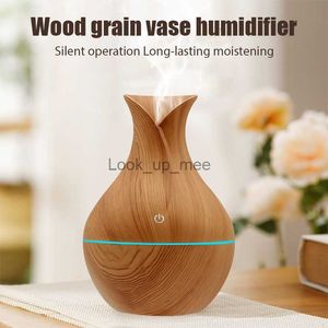 Umidificatori 130ML Vaso venature del legno umidificatore ad ultrasuoni USB Aroma olio essenziale diffusore Home Car Muto antibatterico con luce colorata YQ230926