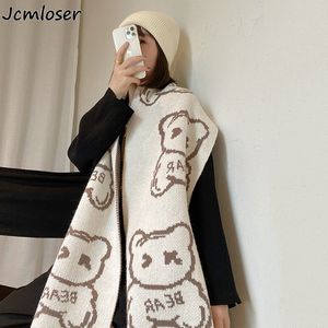 Harvkoreansk mode stickad björn vinterkvinnor halsduk par varma kashmir halsdukar sjalar nackbandana pashmina lady wrap 230922