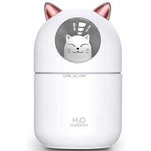 Umidificatori Cute Cat Umidificatore a nebbia fredda per la casa Gatto Luce notturna Aria pura essenziale per la cameretta del bambino Facile da pulire Funzionamento silenzioso Bianco YQ230926