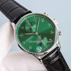 Relógios de luxo 371615 Portugieser 41mm Aço Inoxidável ETA7750 Cronógrafo Automático Mens Watch Sapphire Crystal Green Dial Leathe329z