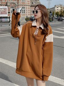 Kadın Hoodies Uzun Kollu Çurucu Moda Dantelli Dantel Yukarı Kazak Hoodie Ceket 2023 Sonbahar Kadın Sokak Giyim Gevşek Vintage Sweatshirt Q582