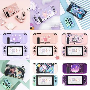 Pacotes de acessórios bonito roxo rosa coelho gato macio TPU capa protetora de pele para Nintendo Switch NS Console Joy-Con Controller Housing Shell Cover 230925