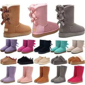 Botas de grife Uggit Austrália Chinelos Tasman Tazz Mulheres Plataforma Botas de Inverno Menina Bota de Neve Clássica Tornozelo Curto Arco Mini Pele Preto Castanha Rosa Sapatos Bowtie