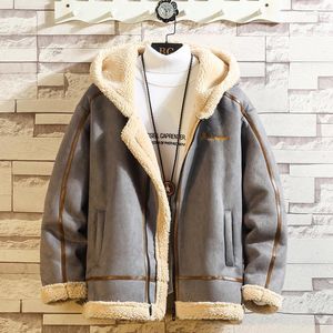 Lã masculina engrossado casaco com capuz jaquetas de lã casacos streetwear manga longa outerwear botão acima fofo moda inverno casacos de pelúcia