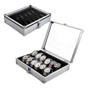 Högkvalitativ metallfodral 6 12 GRID SLOTS WRITE Titta på Display Case Storage Holder Organizer Watch Case smycken display Watch Box T2002165