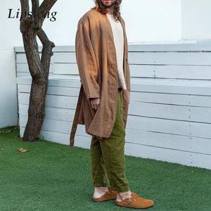 Herrgravrockar vintage long cape cardigan coat mens mode löst ärm bälte laceup cardigans casual ren färg ytterkläder för män 230925