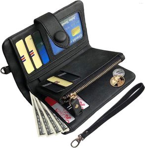 Кошельки для женщин, маленький двойной кожаный женский браслет с Rfid-картой и отделениями для карт, кошелек на молнии с удостоверением личности, кошелек для монет Monedero Mujer