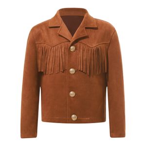 코트 소년의 전통적인 서양 카우보이 재킷 키즈 의상 블레이저 옷깃 칼라 술 스프링 겨울 재킷 230926