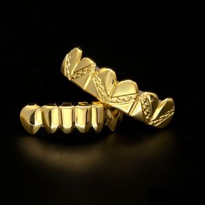 Grillz Dental Grills 14K Gold Plated Top Bott Tething Hip Hop Men Joker Grill for Christmas Costume Drop Delivery Jewelry b Dhwmtのための偽の口