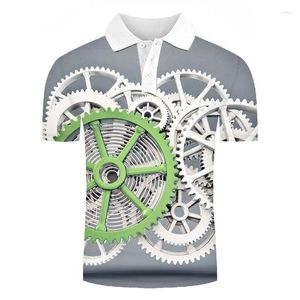 Polos masculinos 3d engrenagem impressão masculino camisa polo verão de alta qualidade casual moda diária manga curta roupas confortáveis lapela topos