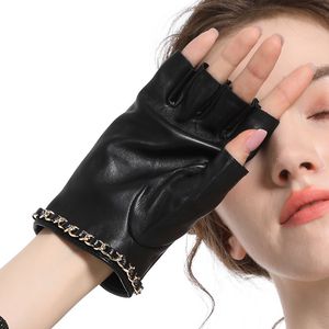 Five Fingers Gloves Half Finger Sheepskin Motorcycle Fingerless Leather Glove Fashion Party Riding Driving Guantes Moto 230925