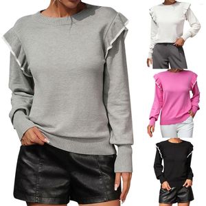 Women's Sweaters Ruffled Sweater Loose Solid Color Crewneck Packs Of For Women Comfy Clothes Long Sleeve Sweatshirts