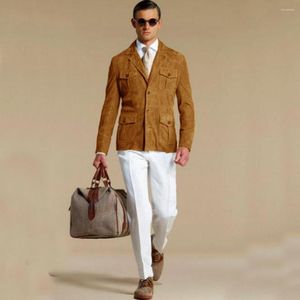 Ternos masculinos de camurça blazer elegante terno homem vestido único breasted moderno personalizável vários bolsos lapela blazers moda