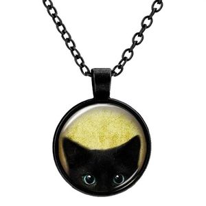 Customized Vintage Glass Cats Charms Necklace Silver Antique Bronze Matt Black Magic Time Gem Pendant Sweater Necklace Gift Jewelr2712