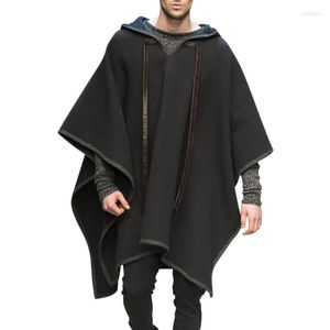 Men's Wool Autumn Winter Men Women Shawl Jackets Vintage National Pattern Printed Woollen Poncho Hooded Coats Male Loose Cape Outwear