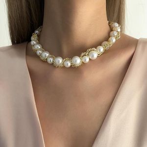 Choker 2023 Vintage Unique Imitation Pearl Chain Necklace For Women Wedding Steampunk Gothic Multilayer Clavicle Jewelry Gift