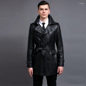 Men's Fur Classic Leather Mens Jacket Luxury Black Wash Pu Trench Coat For Size 6xl Fashion Double Breasted Man Jackets