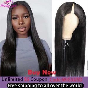 Synthetic Wigs v u Part Wig Straight Human Hair s Glueless s for Women Bone 150% Density Remy s Cheap 230227