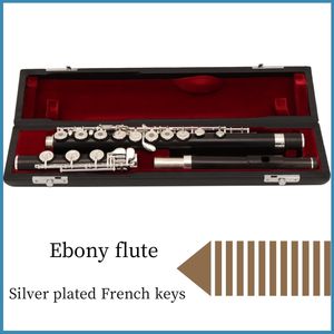 Ebony Flüt Açık Delik Gümüş Kaplama Fransız Anahtarları Grenadilla Ahşap Vücut W/ Case