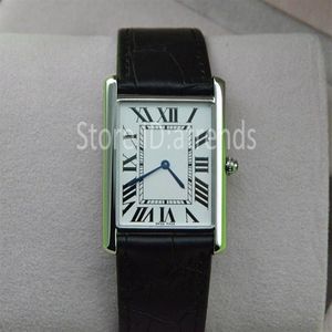 Super Thin Series Top Fashion Quartz Watch Men Women Silver Dial Black Leather Strap Wristwatch Classic Rectangle Design Dress CLO310H