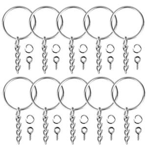 100st Keychain Rings smycken med kedja och 100 datorer skruvögonstift bulk för hantverk DIY Silver Keyring Making Accessories2295