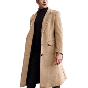 Herr ull 2023 män rockar våren höst vinter ull solid långärmare jackor fleece överrockar streetwear mode trench yttre