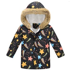 Down Coat Winter Warm Toddler Spädbarn Barn Baby Boys Girls Fashion Long Sleeve Cartoon Printed Hooded Padded Jacket Outwear#G4