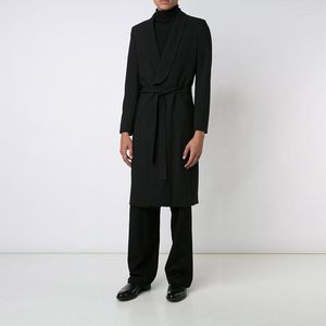 Men's Wool Coat Woolen Belt Long Section 2023 Autumn And Winter Slim European American Windbreaker