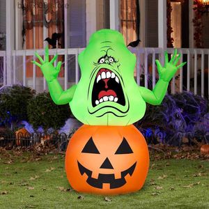 Party Decoration 5ft uppblåsbar Ghostbusters Slimer Ghost Halloween Dekorationer utomhusbyggda LED-ljus Blow Up Halloween Decor Yard Party Toy T230926