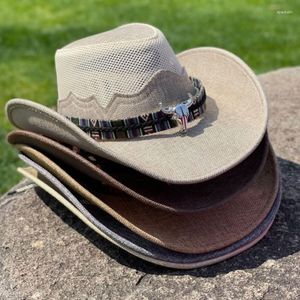 Berets Vintage Cowboyhut für Sommer Strand Party Frauen Männer Mesh Outdoor Sonnenschutz große Krempe Reisekappe