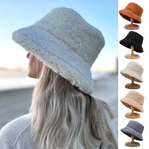 Stingy Brim Hats Lamb Wool Bucket Hat for Women Solid Color Harajuku Teddy Fishing Fisherman Autumn Winter Bob Outdoor Warm Panama Cap 230916