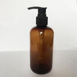 20PCS LOT 250ML PET Lotion Pump Bottle Amber Plastic Cosmetic Container Empty Shampoo Sub-bottling Essential Oil Bottle282T