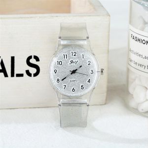 JHLF Brand Korean Fashion Promotion Quartz Ladies Watches Casual Personality Student Womens Watch White Transparent Plastic Band G231B