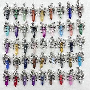 Pendant Necklaces 10pcs Man Pterosaur Dragon Gem Stone Healing Pink Quartz Hexagonal Crystal Vintage Jewelry Making Punk Hip Hop