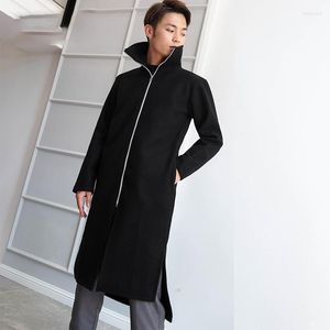 Men's Wool Long M-4XL Male Section Dark Collar Autumn And Winter Woolen Coat Thick Nizi Slim Split