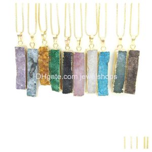 Collane con ciondolo Druzy Agata Long Bar Rec Geode Pendenti in pietra di quarzo con catena in ottone Gioielli per uomo Donna Consegna a goccia Dhao2