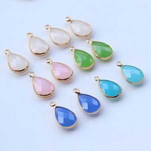 Pendant Necklaces 20pcs KC Gold Plated 10x14mm Faceted Drops Colored Blue Pink Green Jade Stone Teardrop Charms DIY Women Earrings Making