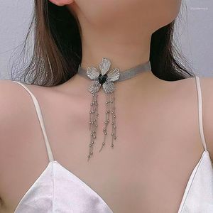Choker Silver Color Big Flowers Long Tassel Necklace Exaggerated Floral Wide Charm Chain Metal Wedding Party Jewelry