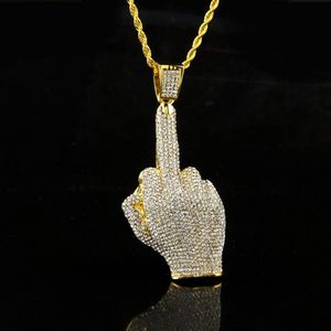 Fashion Mens Iced Out Pendant Hip Hop Necklace Erect Middle Finger Bling Necklaces Hiphop Jewelry286Z