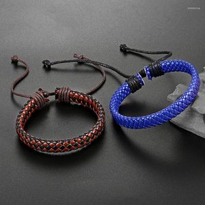 Bracciale rigido alla moda intrecciato a mano in pelle retrò per uomo e donna, tendenza multi colore, semplice catena a mano con regolazione a trazione per ragazzo e ragazza