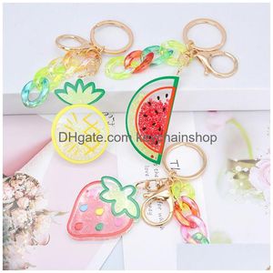 Nyckelringar Summer Fruit Chain Watermelon Pineapple Stberry Charm Holder Pendant Plastic Keychain Jewelry Drop Delivery DHBIV