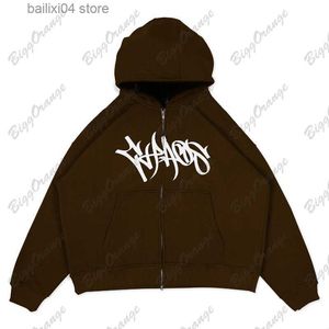 Moletom com capuz masculino Y2K Goth punk Harajuku gráfico de grandes dimensões impresso Street Zipper Hoodie para homens 2022 Casal High Street Casual Baggy Moletom T230926