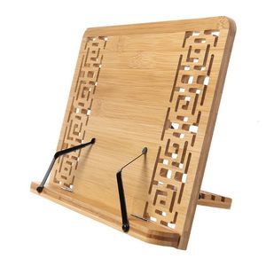 Dekorativa objekt Figurer Bambu ihålig justerbar läsbok Holder Tray Sid Pappersklipp Fällbar surfplatta Kokbok Portable Robust Bookstand 230926