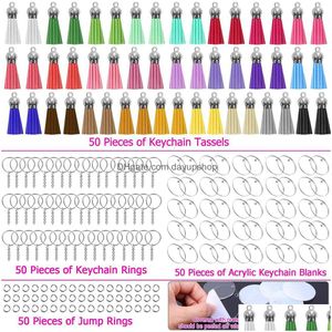 Keychains Lanyards 200Pcs Acrylic Keychain Blanks With Rings Clear Key Chains Round Discs Circles Colorf Tassel Diy Crafting Vinyl Pro Dhu1I